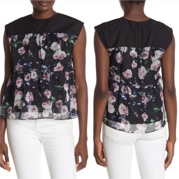 Rebecca Minkoff Lanzy Tiered Rose Print Top